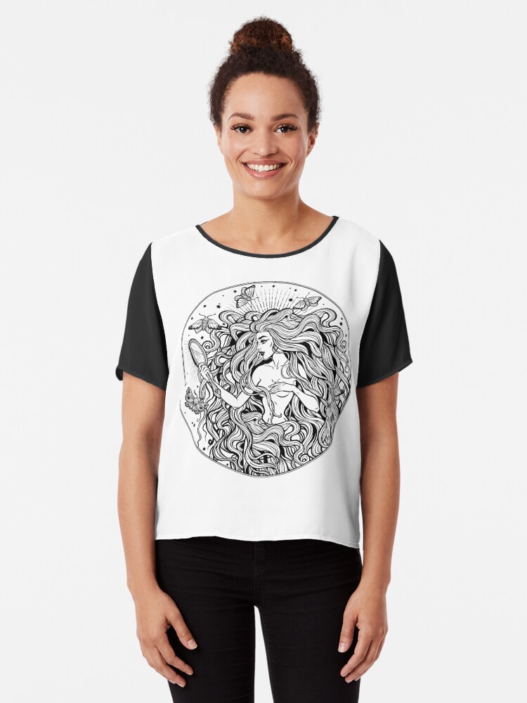 Beautiful Girl With Fairytale Magic Mirror And Long Hair T Shirt