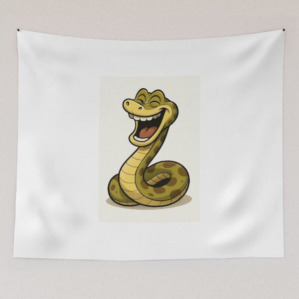 Item preview,  A lively cartoon depiction of a laughing snake, showing animated features and a joyful, cheerful pose. The illustration embodies humor and upliftment, appealing to children and adults alike designed and sold by Por_photos.