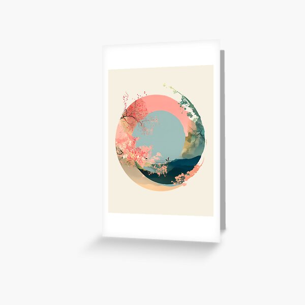 Item preview, Zen Enso with Sakura and Japanese Landscape – Minimal Ink Wash Style designed and sold by Kawaii Drops .