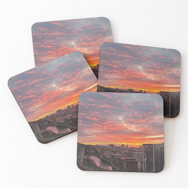 Item preview, Fiery Sunrise Over Manchester Cityscape designed and sold by Droneratravels.