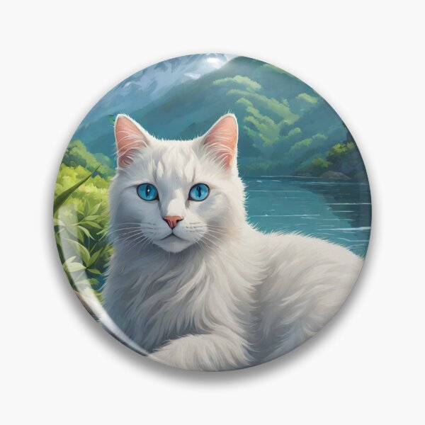 Item preview, Majestic white cat in idyllic mountain landscape designed and sold by FotoworldEdel.