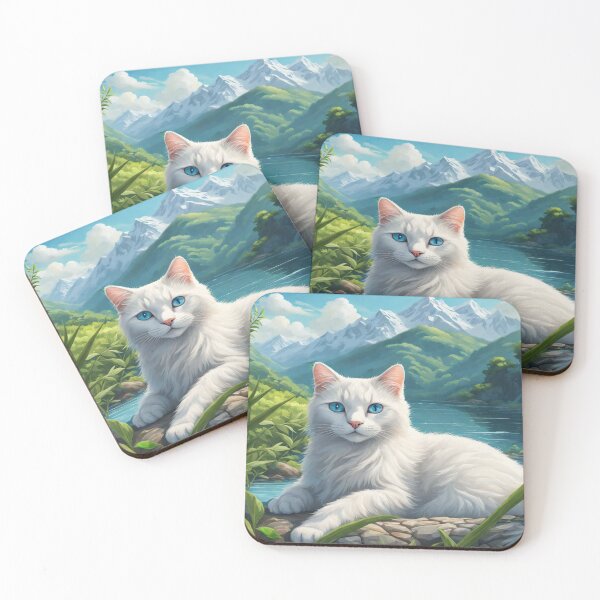Item preview, Majestic white cat in idyllic mountain landscape designed and sold by FotoworldEdel.