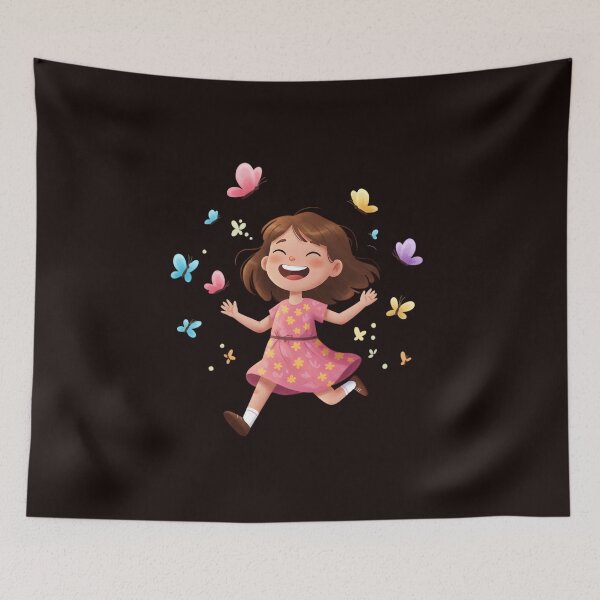 Item preview, Joyful Girl Running with Butterflies in a Blooming Meadow – Whimsical Children's Art designed and sold by Unlimited-Style.