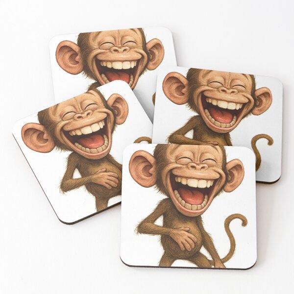 Item preview,  A humorous illustration of a cheerful cartoon monkey laughing heartily, eyes shut and hands on its belly, conveying joy and fun. designed and sold by Por_photos.