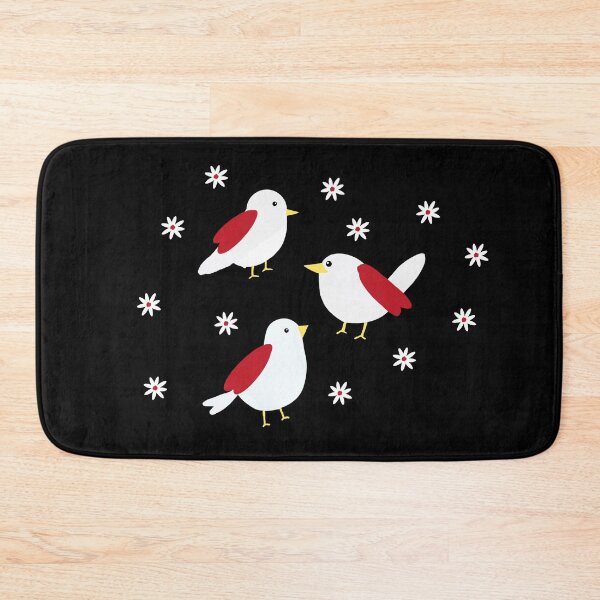 Item preview, White & Red Sparrows, White Flowers, Black Background  designed and sold by pen-art-ink.