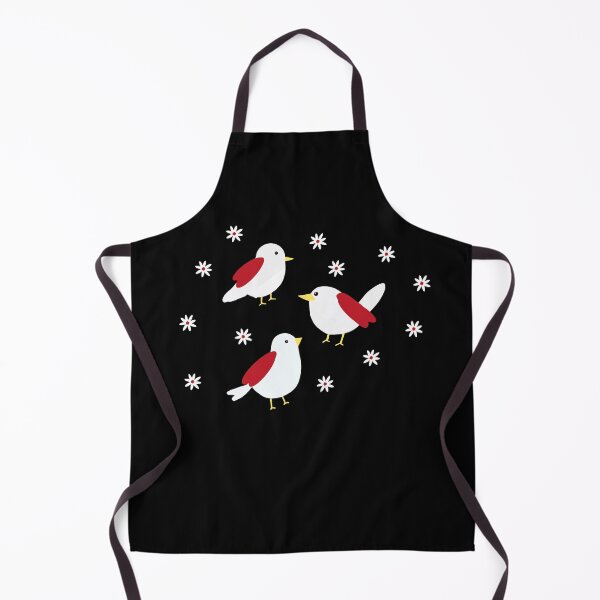 Item preview, White & Red Sparrows, White Flowers, Black Background designed and sold by pen-art-ink.