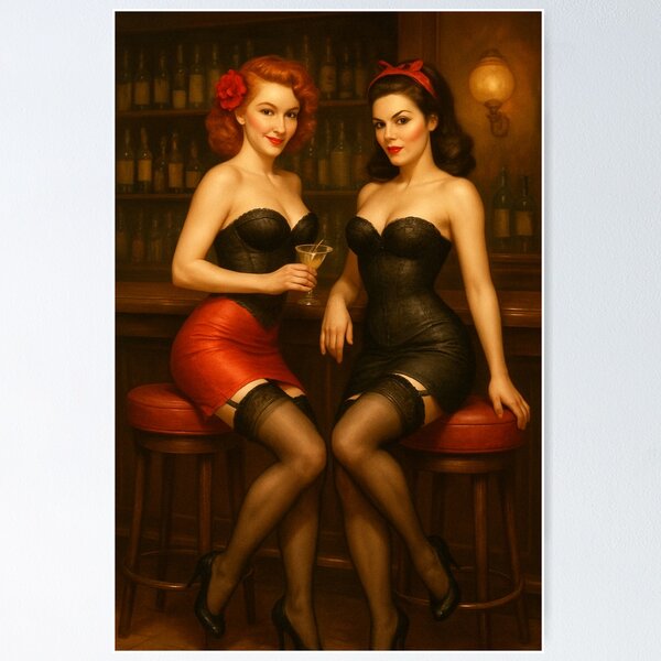 Item preview, Vintage Pin-up Bar Beauties – Elegant Retro Wall Art designed and sold by Pandora113.