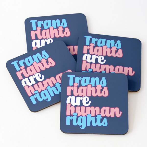 Item preview, Trans rights are human rights in LGBTQIA+ trans flag pride colours designed and sold by ScribbleBloom.
