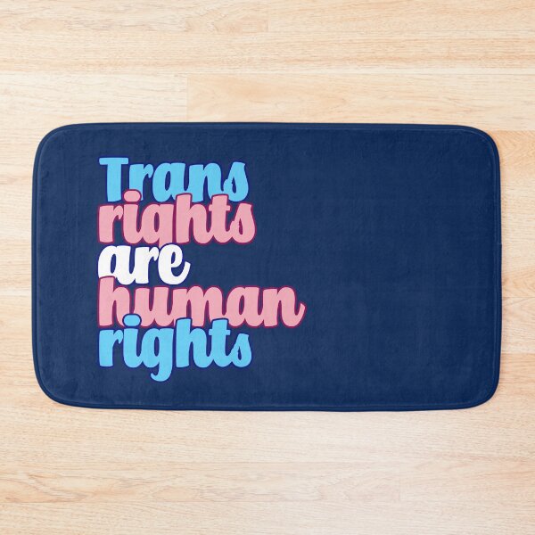 Item preview, Trans rights are human rights in LGBTQIA+ trans flag pride colours designed and sold by ScribbleBloom.