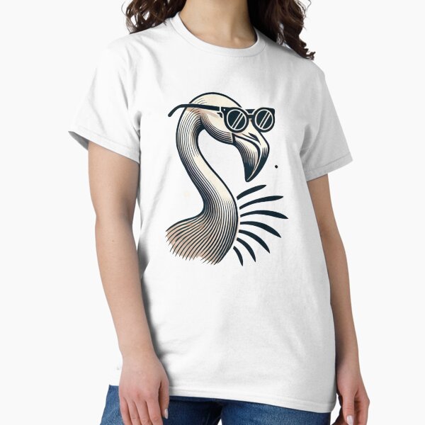 Vista previa del artículo con la obra «Flamenco minimalista: pájaro artístico con gafas de sol», diseñado y vendido por SedaWear.