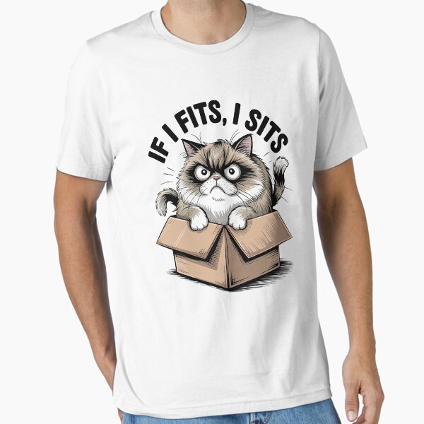 Item preview, Funny Grumpy Cat in Box – If I Fits I Sits Meme Design designed and sold by nightl3eer.