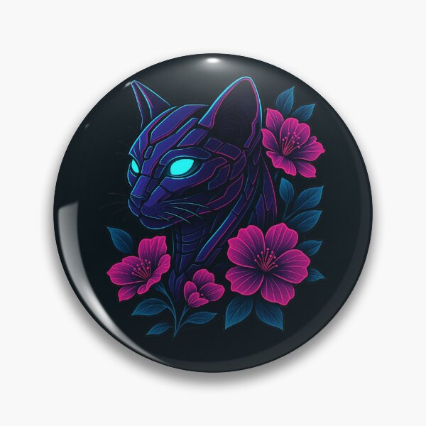 Item preview, CyberFlora Cat – Futuristic Neon Robot Cat with Flowers designed and sold by Coolector.
