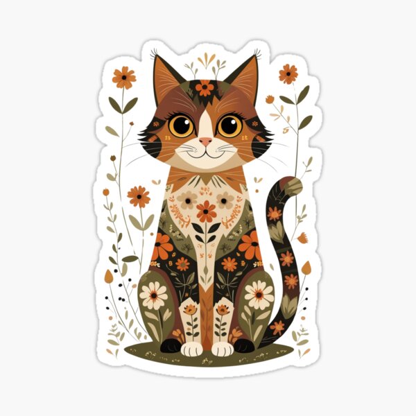 Item preview, Chat floral fantaisiste – Illustration de style art populaire designed and sold by Seasonwind.