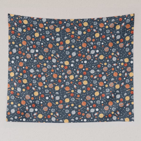 Item preview, ditsy outer space - planets and constellations - midnight navy designed and sold by Becca Alessi.