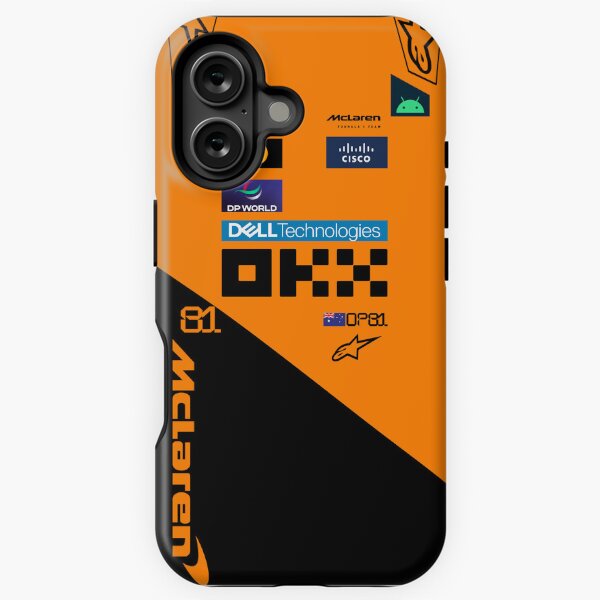 Artikel-Vorschau von Oscar Piastri Mclaren Formel 1 2025 Rennanzug inspirierte iPhone-Handyhülle und Samsung-Handyhülle für F1-Fans, designt und verkauft von Pink Polar F1.