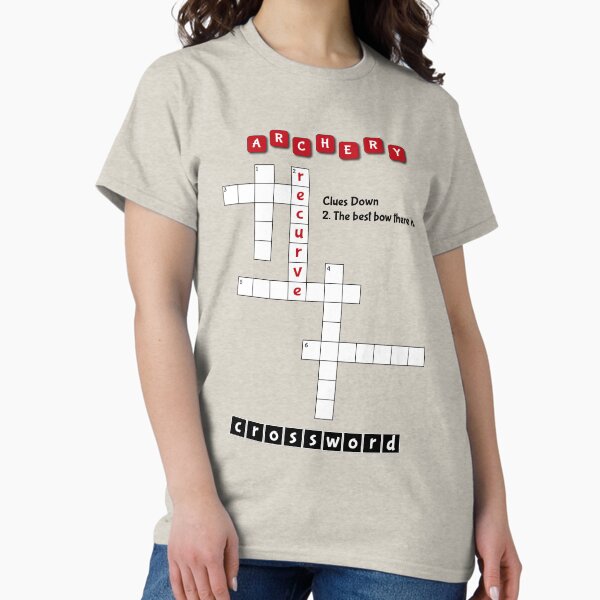 An archery crossword puzzle showing a recurve bow answer. Classic T-Shirt
