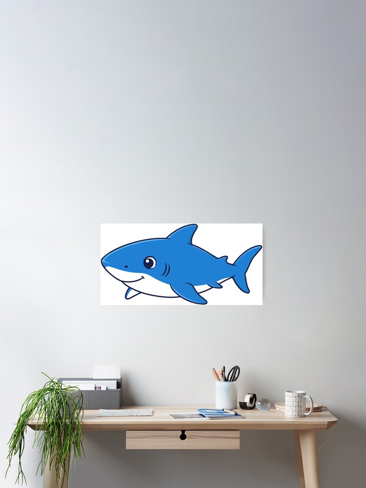Cute Cartoon Shark Sticker Poster