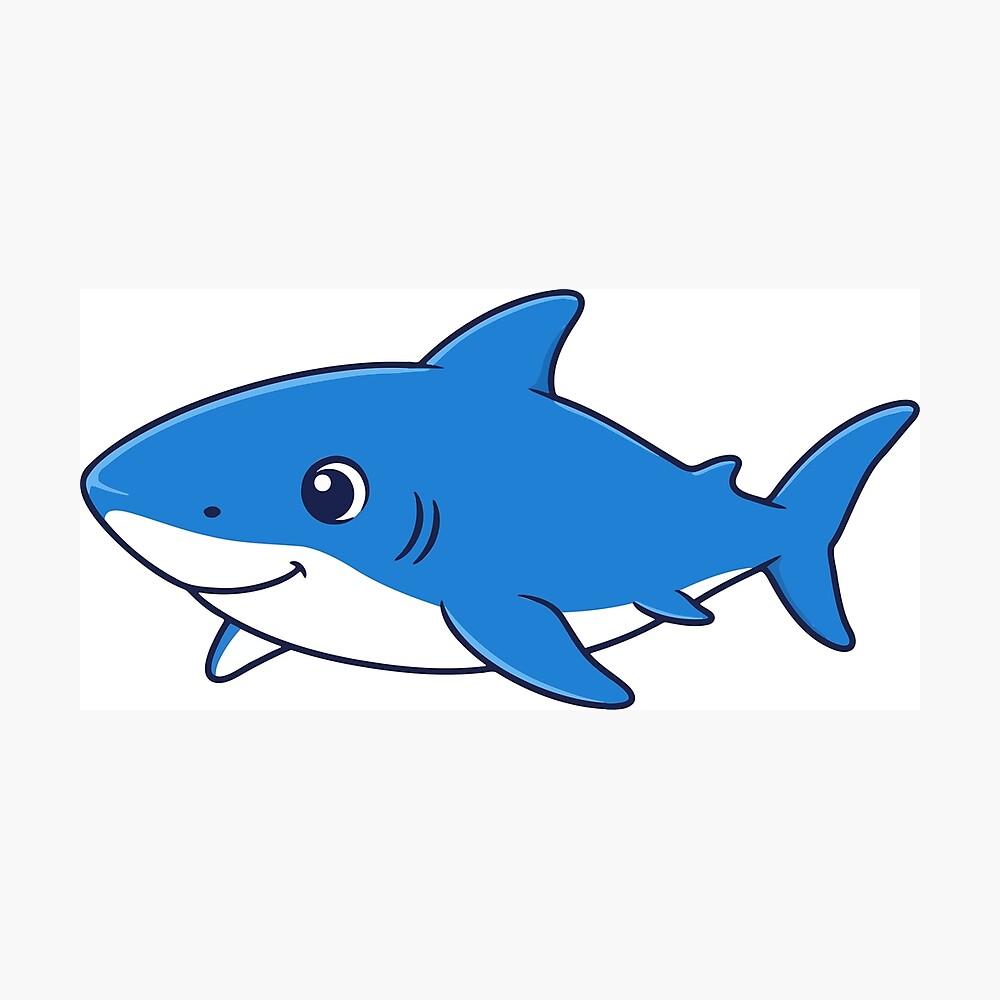 Cute Cartoon Shark Sticker Poster