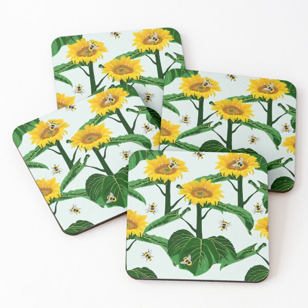 Item preview, Seamless illustration with sunflowers and bee with leaves. designed and sold by MatyKotiv.