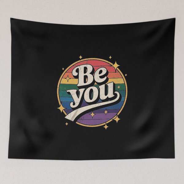 Item preview, Retro Be You Quote with Rainbow Pride Background and Stars designed and sold by love3617.
