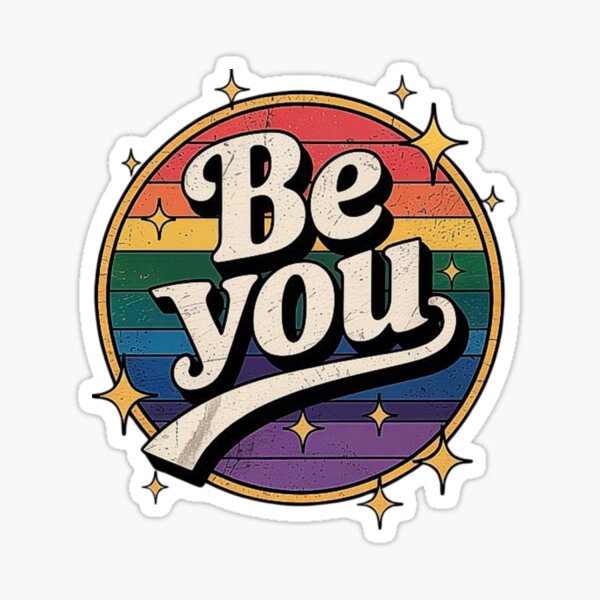 Artikel-Vorschau von Retro Be You Zitat mit Rainbow Pride Hintergrund und Sternen, designt und verkauft von love3617.