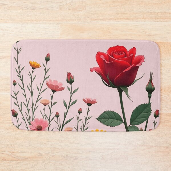 Item preview, Wildflowers and Red Rose on the Right - Light Pink Background #5006LPK designed and sold by Wildflower Rose.