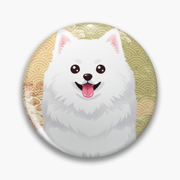 Item preview, Fluffy White Japanese Spitz Dog on Japanese Pattern designed and sold by Zini-ArtStudio.