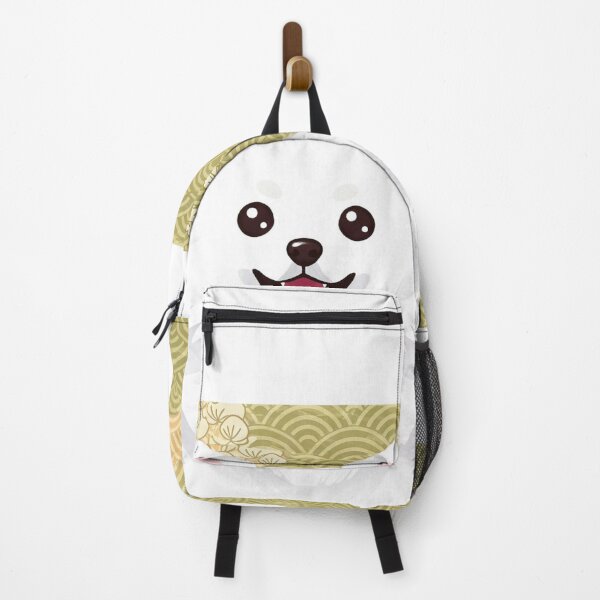 Item preview, Fluffy White Japanese Spitz Dog on Japanese Pattern designed and sold by Zini-ArtStudio.