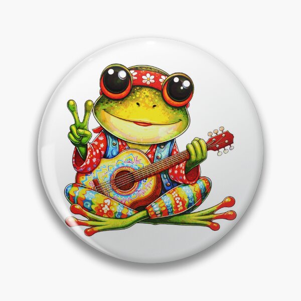 Item preview, Groovy Hippie Frog Playing Guitar – Psychedelic 70s Cartoon Animal Design designed and sold by elisarasada.