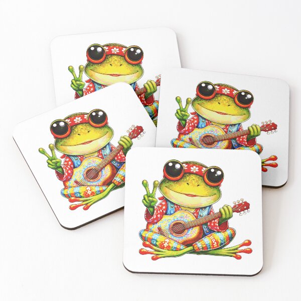 Item preview, Groovy Hippie Frog Playing Guitar – Psychedelic 70s Cartoon Animal Design designed and sold by elisarasada.