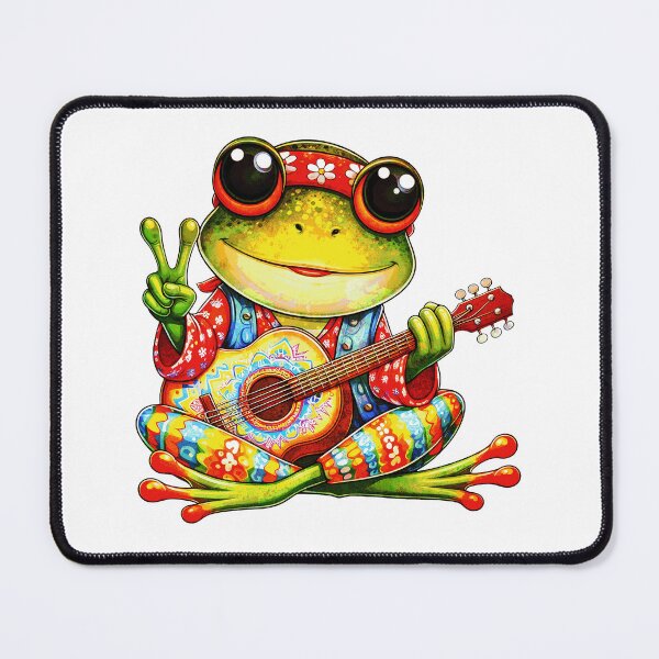 Item preview, Groovy Hippie Frog Playing Guitar – Psychedelic 70s Cartoon Animal Design designed and sold by elisarasada.