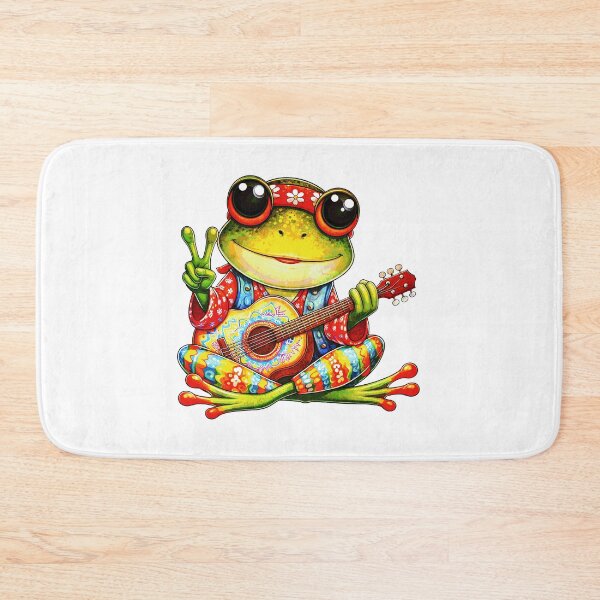 Item preview, Groovy Hippie Frog Playing Guitar – Psychedelic 70s Cartoon Animal Design designed and sold by elisarasada.
