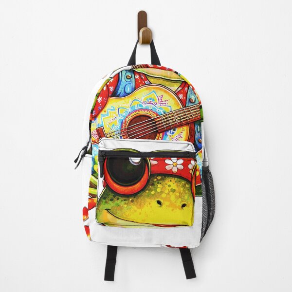 Item preview, Groovy Hippie Frog Playing Guitar – Psychedelic 70s Cartoon Animal Design designed and sold by elisarasada.