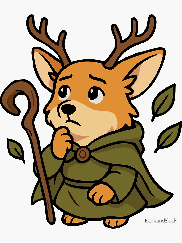 Thumbnail 3 of 3, Sticker, Druid Corgi – Circle of the Leaf designed and sold by BarkandStick.
