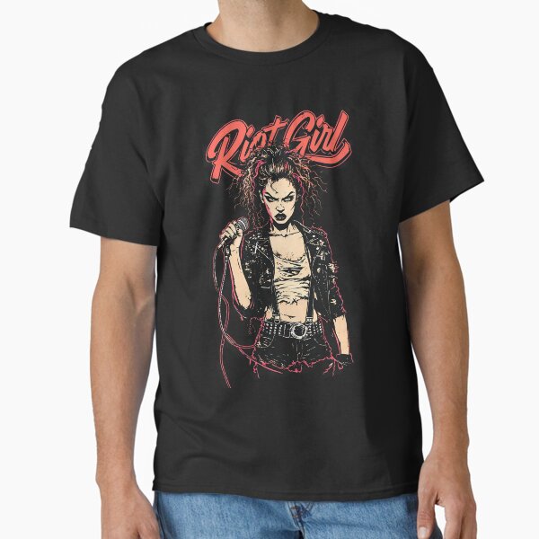 Vista previa del artículo con la obra «Chica punk antidisturbios con micrófono estilizado», diseñado y vendido por SebTees.