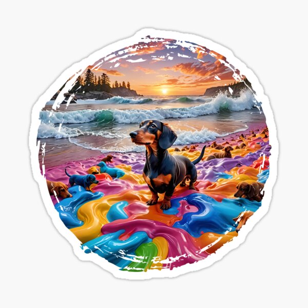 Dachshund Dreams on a Rainbow Shore Sticker