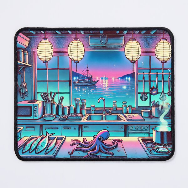 Item preview, Neon Kitchen Seaside – Retro Vaporwave Cooking designed and sold by DreamCraze.