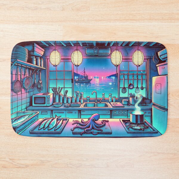 Item preview, Neon Kitchen Seaside – Retro Vaporwave Cooking designed and sold by DreamCraze.