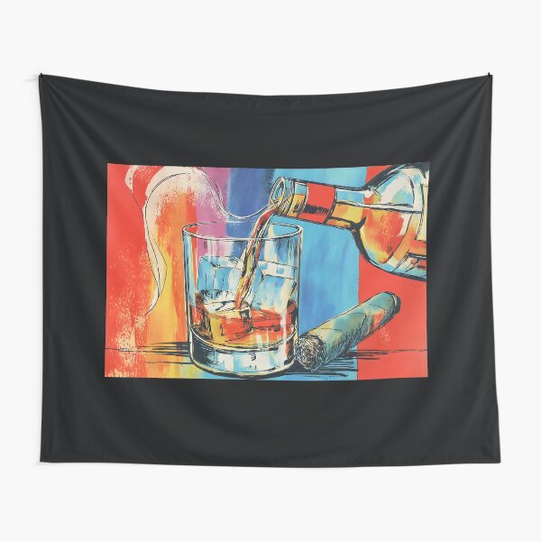 Item preview, Pour the Spirit - Whiskey Meets Ice Beside a Smoldering Cigar Abstract Digital AI Art designed and sold by OlfactoART Studio.