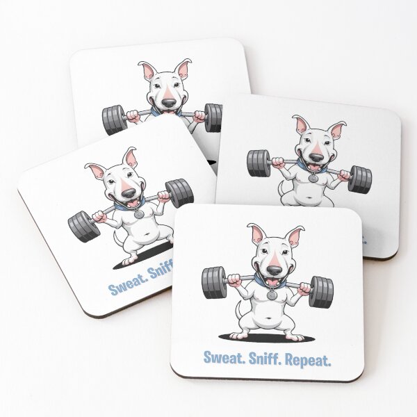 Artikelvorschau, Fitnesstrainer-Cartoon mit Bullterrier-Hundedesign – Lustiges und einzigartiges Kunstwerk für Hund und Besitzer – Fitnesstrainer-Geschenk – Haustierhumor entworfen und verkauft von KoraTalks.