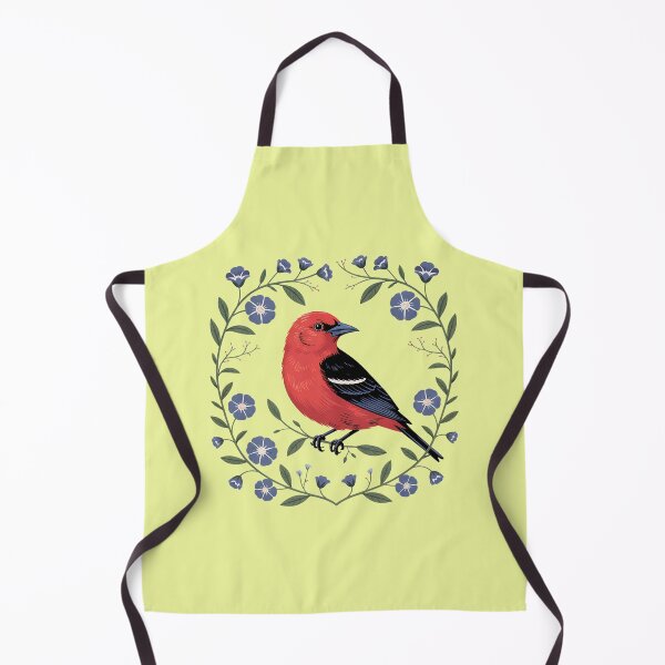 Item preview, Scarlet Tanager with Blue Blossoms designed and sold by BirdsnStuff.