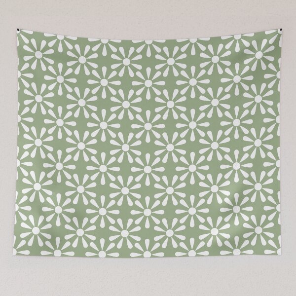 Item preview, White and Soft Sage Green Daisy Floral Polka Dot designed and sold by GenAumonier.