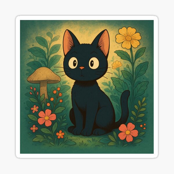 Item preview, Ghibli-Inspired Black Kitten in Forest designed and sold by Dabbox.