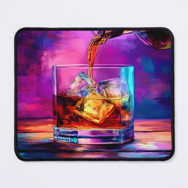 Item preview, Pour the Spirit - Whiskey and Ice Against a Rich Colorful Dynamic Swirl of Colors in Abstract Expressionism AI Art designed and sold by OlfactoART Studio.