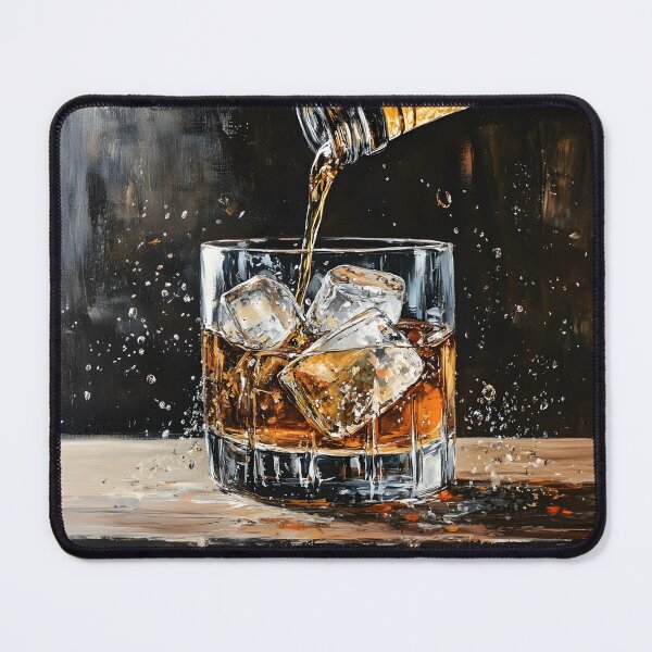 Item preview, Capture the Moment - Whiskey Pouring Over Ice with Shimmering Detail Against a Dark, Moody Background designed and sold by OlfactoART Studio.