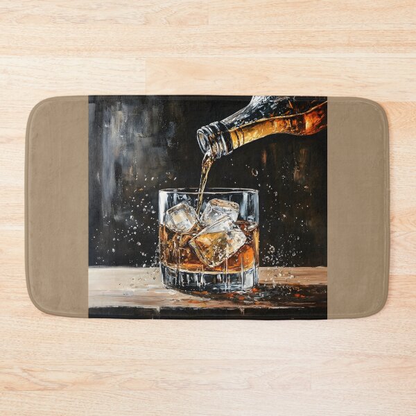 Item preview, Capture the Moment - Whiskey Pouring Over Ice with Shimmering Detail Against a Dark, Moody Background designed and sold by OlfactoART Studio.