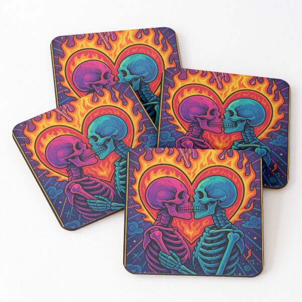 Item preview, The Lovers Tarot - Flaming Skeletons, Cosmic Romance, Zero Regrets designed and sold by POD DYNASTY | Original Print On Demand T-Shirt Graphics.