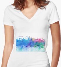 London England Skyline - Colorful Impressionist Splash Women's Fitted V-Neck T-Shirt