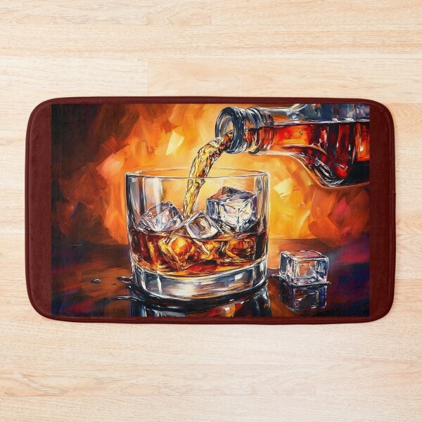 Item preview, Pouring the Perfect Drink - Ice and Whisky Meet in a Vibrant Glow Abstract Digital AI Generated Art designed and sold by OlfactoART Studio.