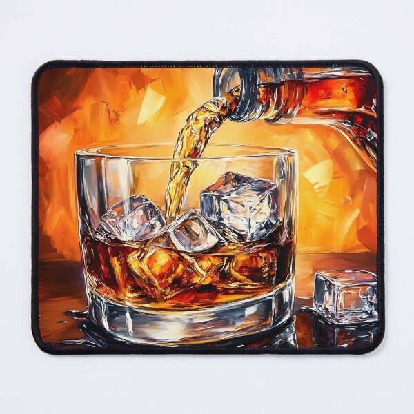 Item preview, Pouring the Perfect Drink - Ice and Whisky Meet in a Vibrant Glow Abstract Digital AI Generated Art designed and sold by OlfactoART Studio.